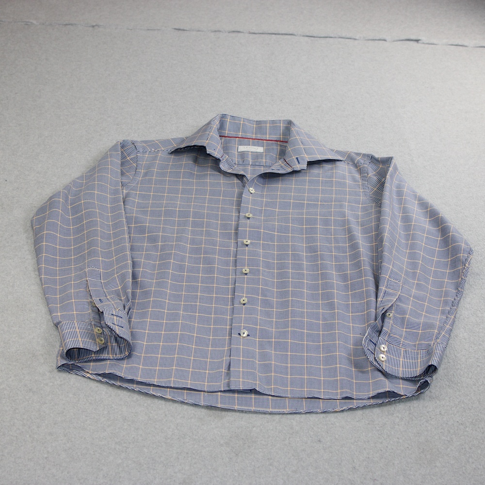 Eton Shirt Mens 17/43 Blue Houndstooth Check Long Sleeve Office Classic Cotton